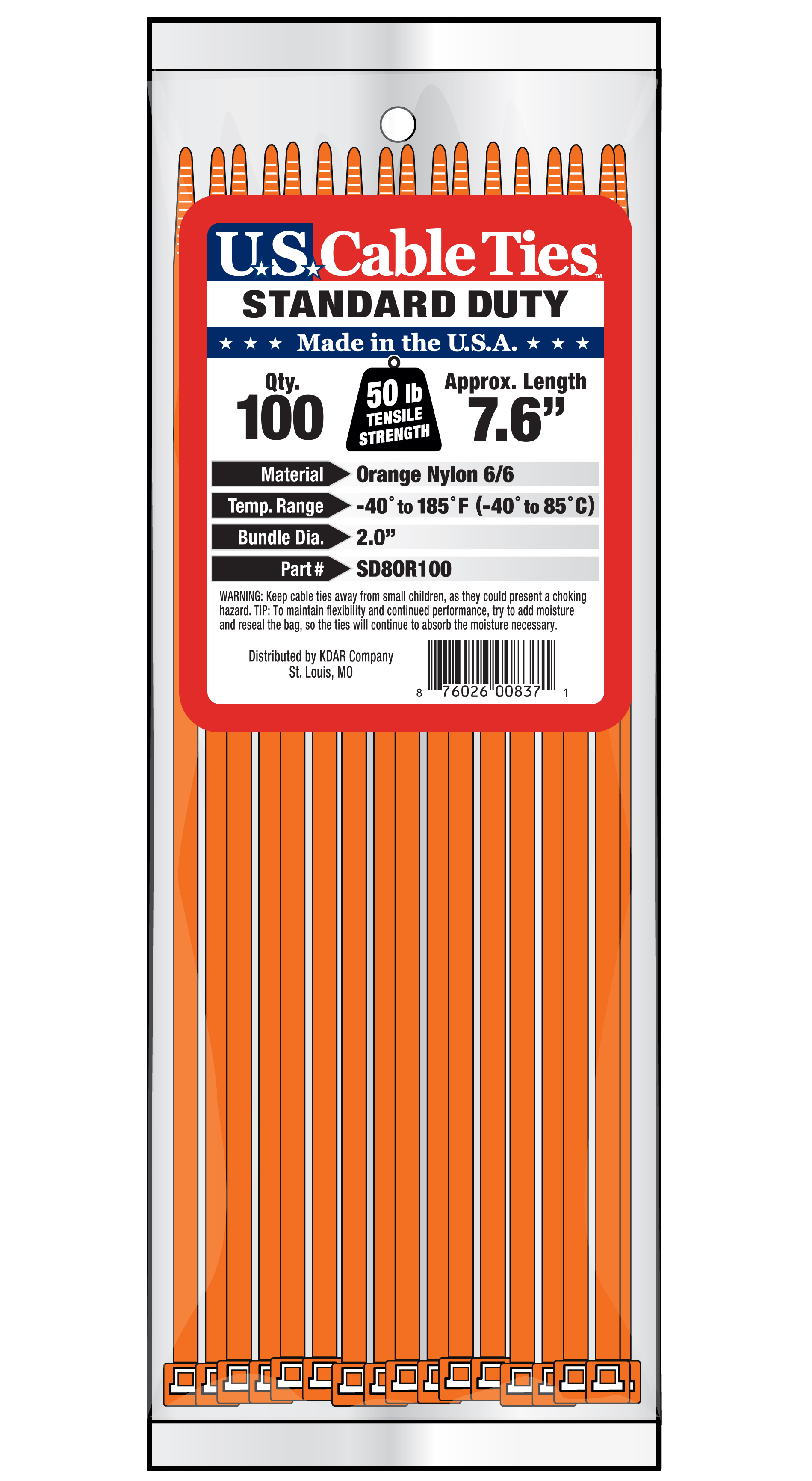 Zip Tie 100 Pack 8" Orange