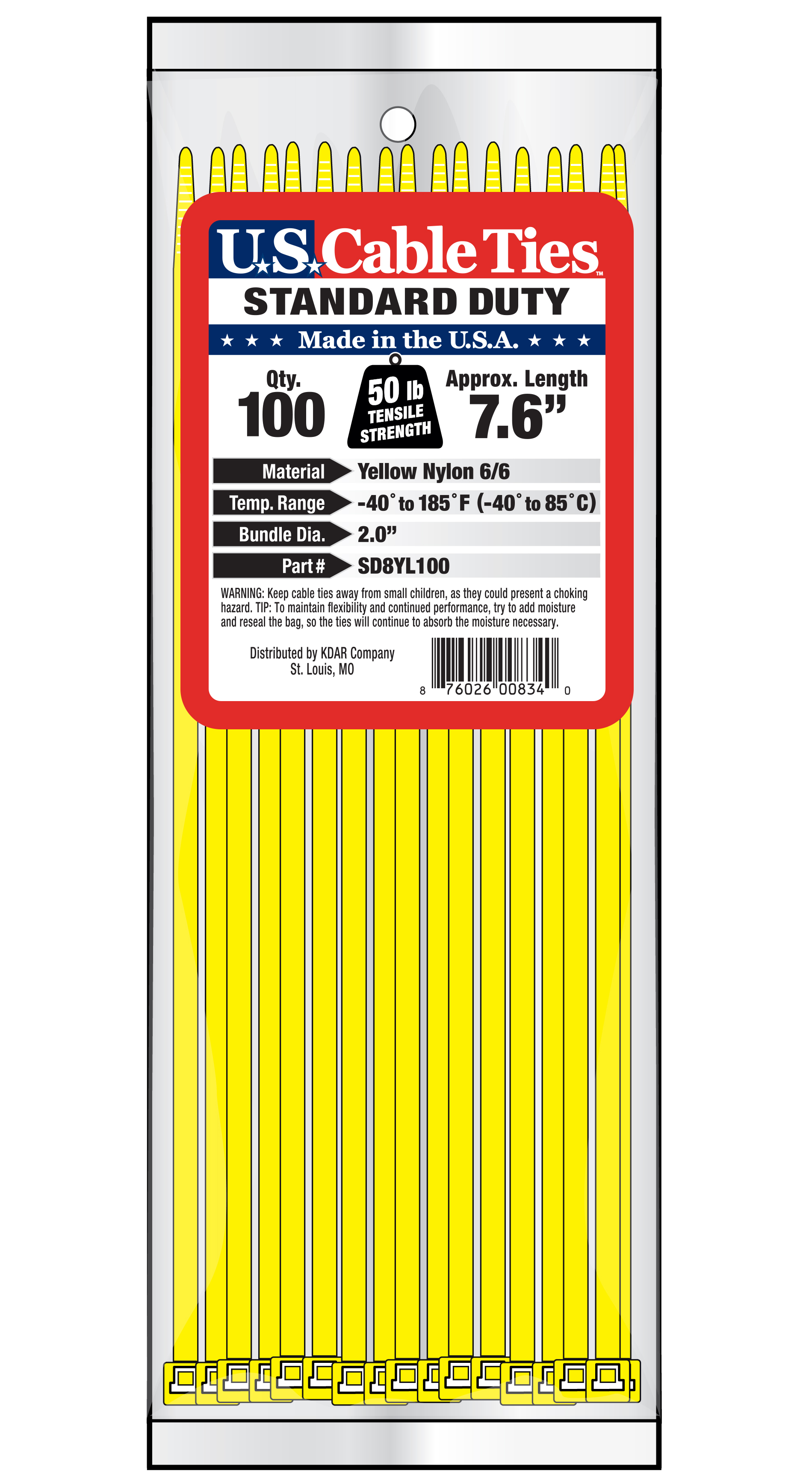 Zip Tie 100 Pack 8" Yellow