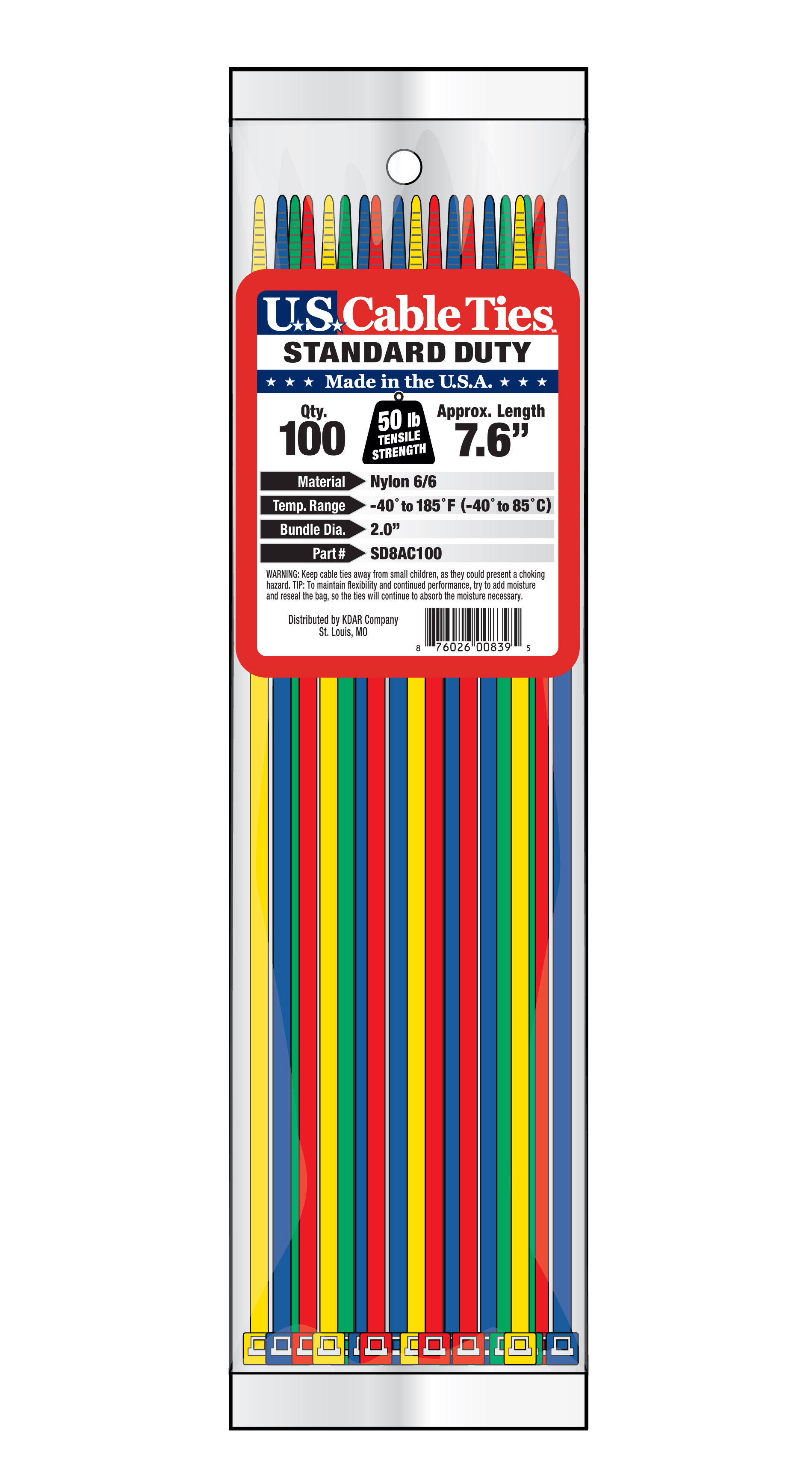 Zip Tie 100 Pack 8" Assorted