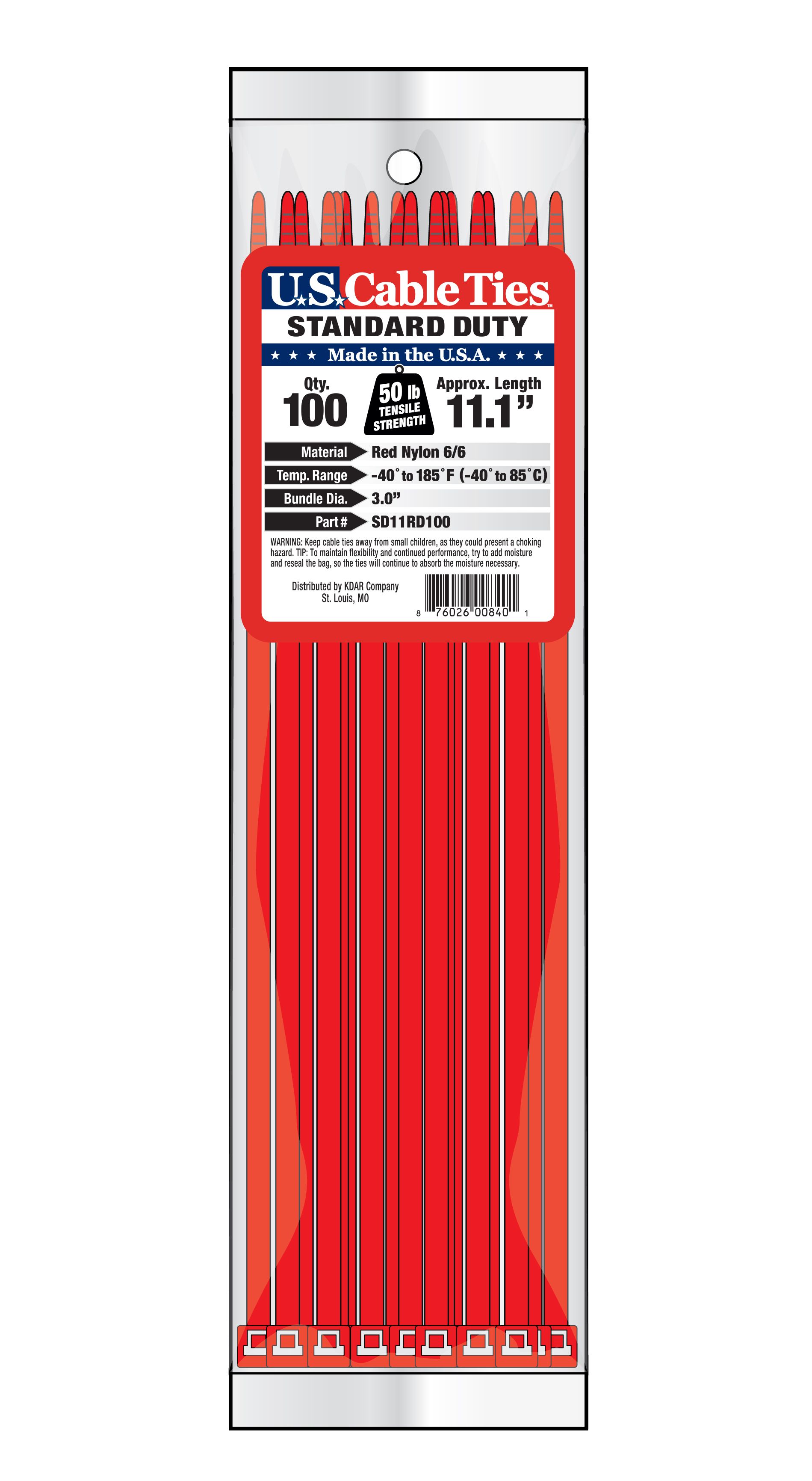 Zip Tie 100 Pack 11" Red