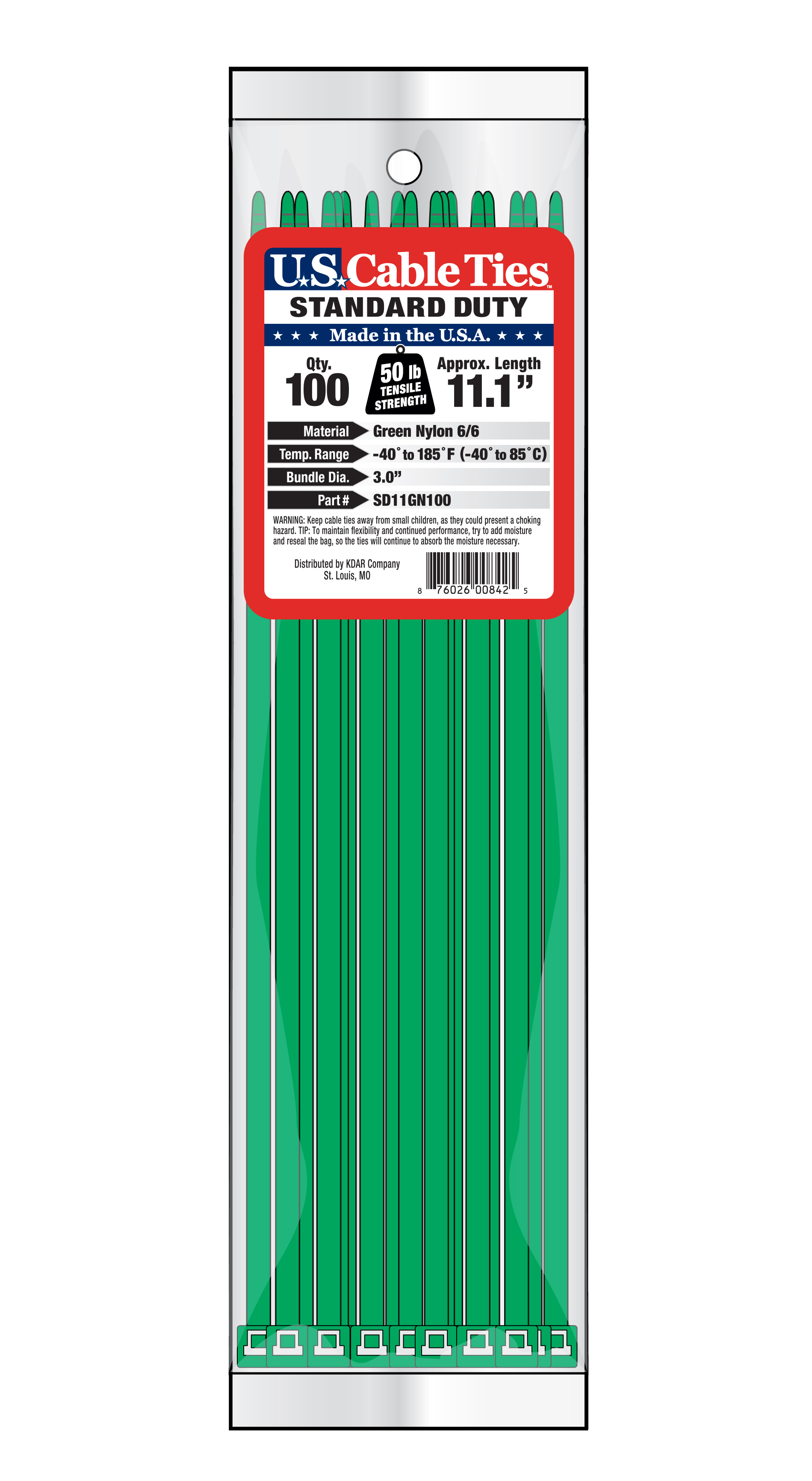 Zip Tie 100 Pack 11" Green