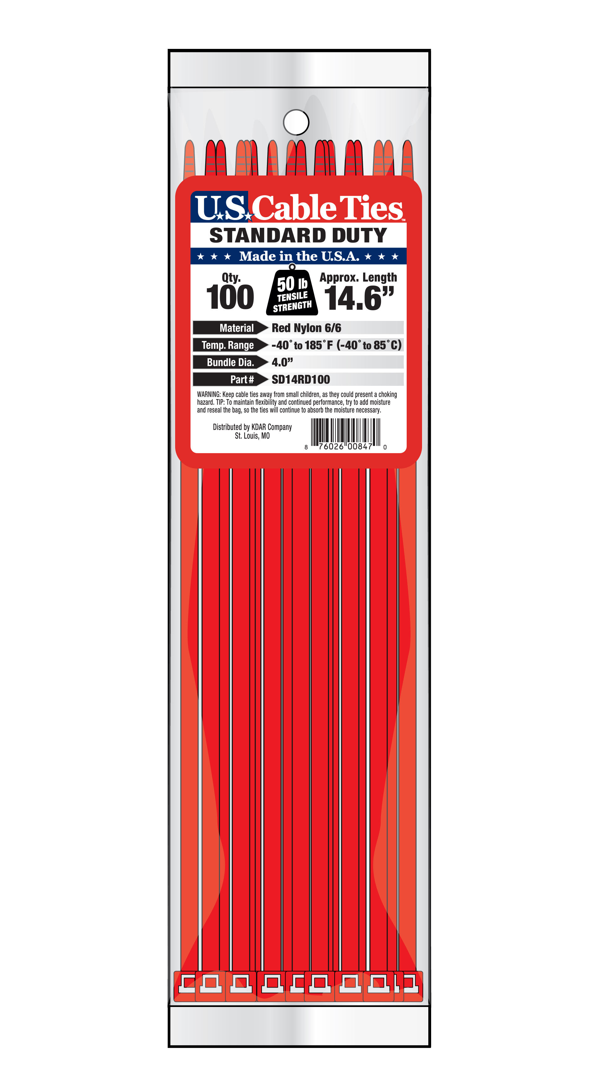 Zip Tie 100 Pack 14" Red