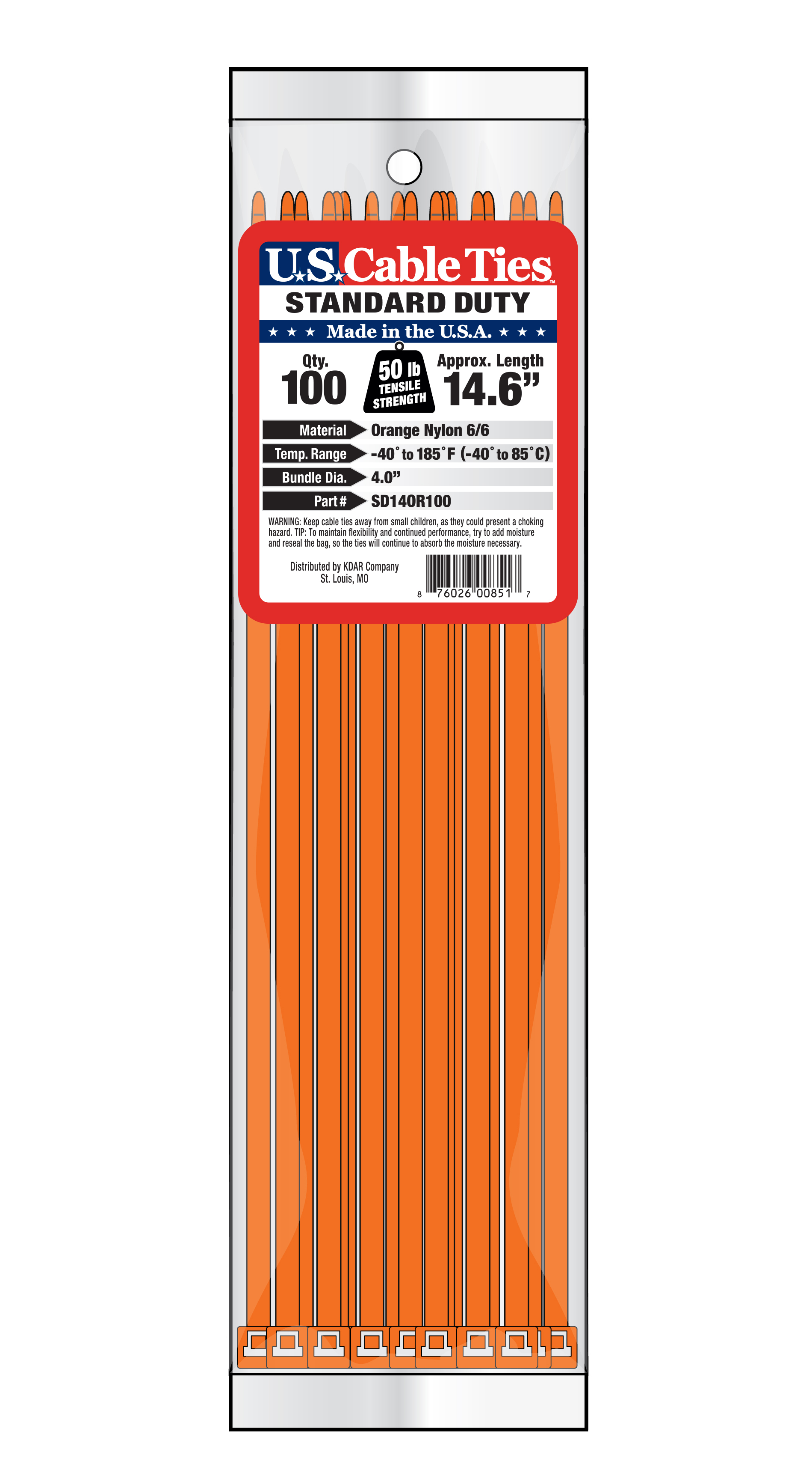 Zip Tie 100 Pack 14" Orange