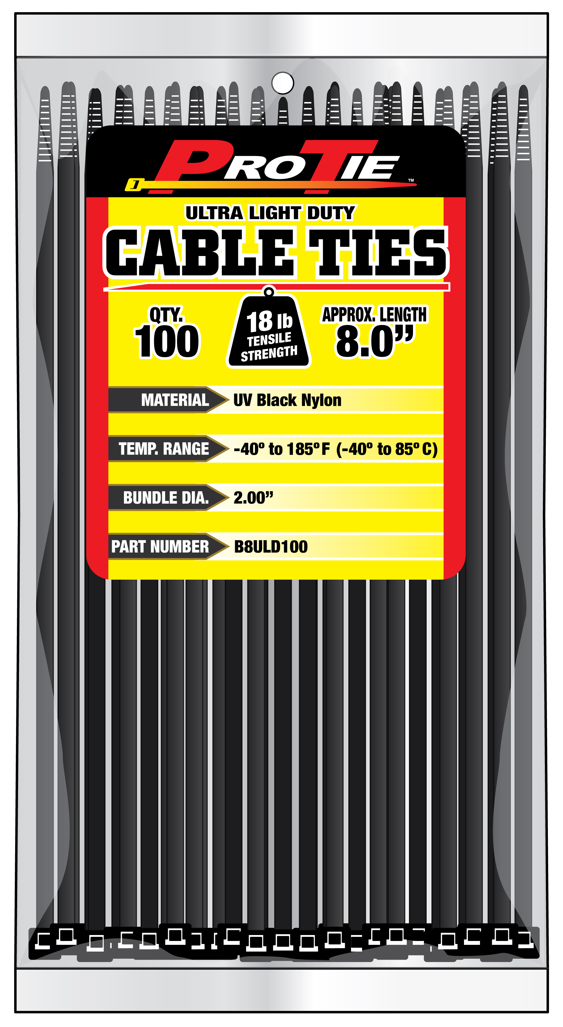 Zip Tie 100 Pack 8" Black