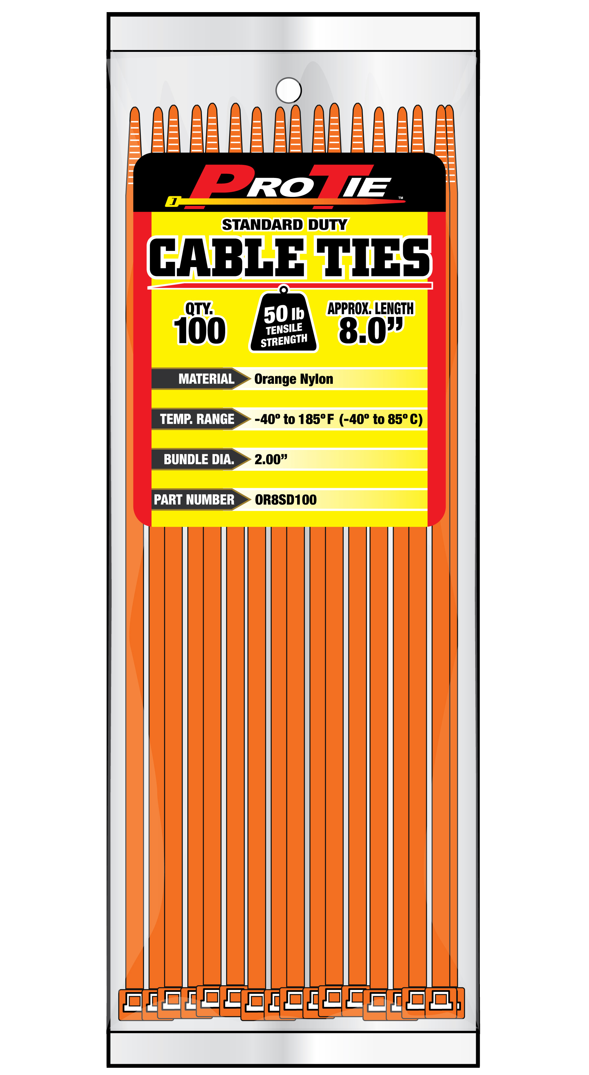 Zip Tie 100 Pack 8" Orange