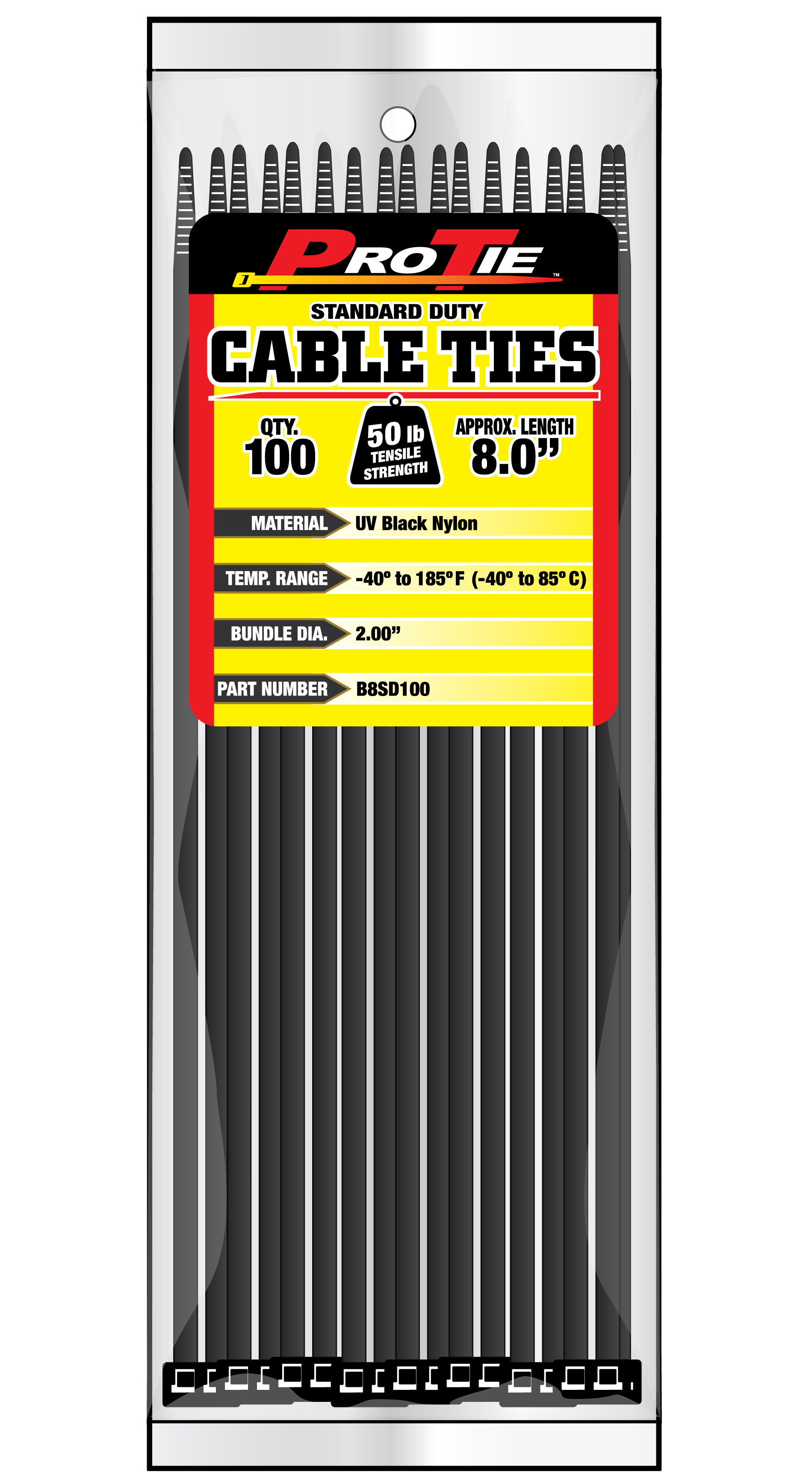 Zip Ties 100 Pack 8" UV Black