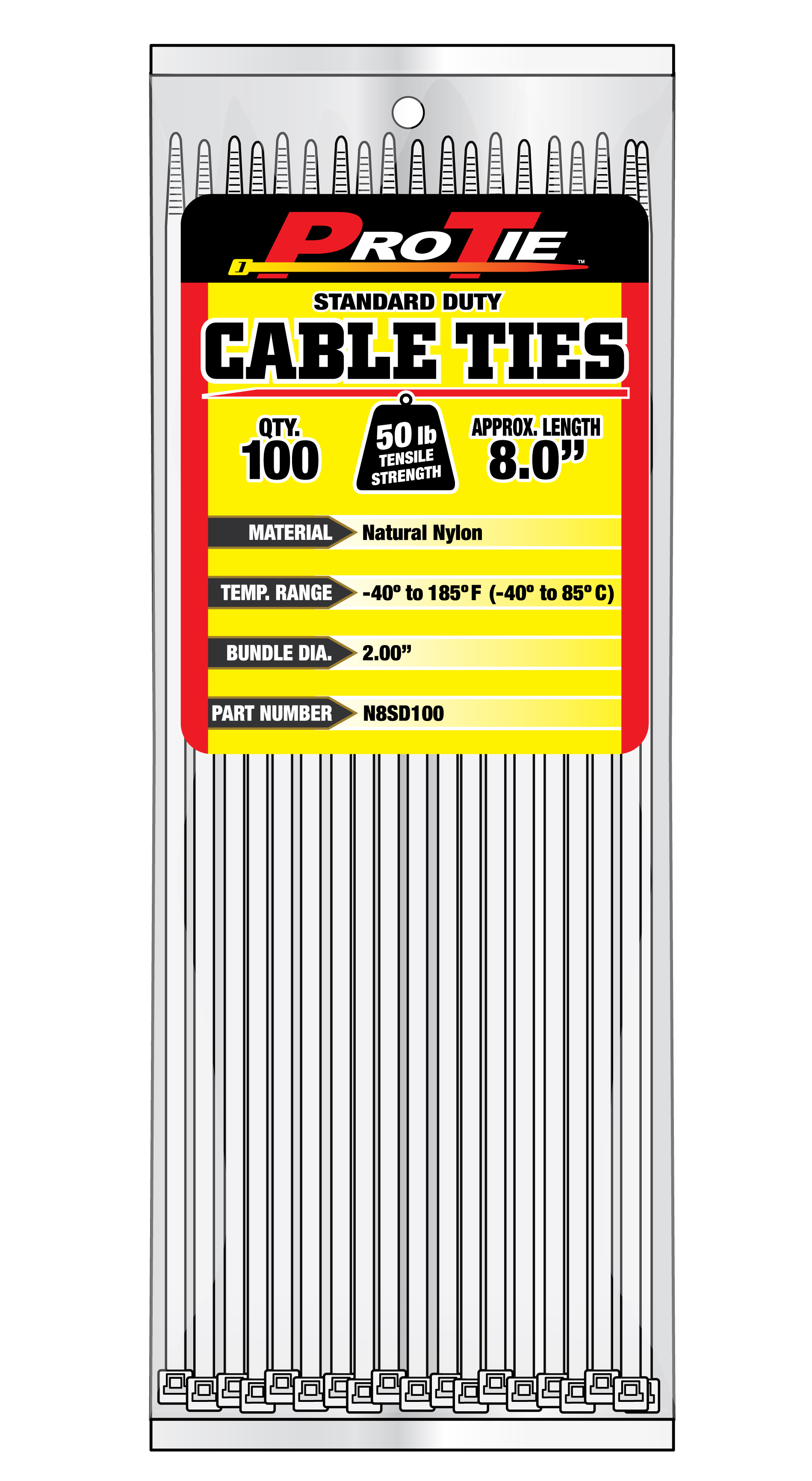 Zip Tie 100 Pack 8" Nylon Natural