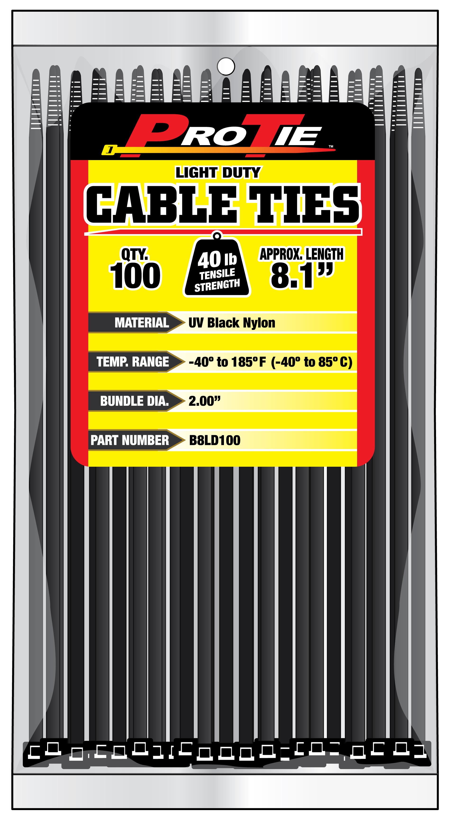 Zip Tie 100 Pack 8" L/D UV Black