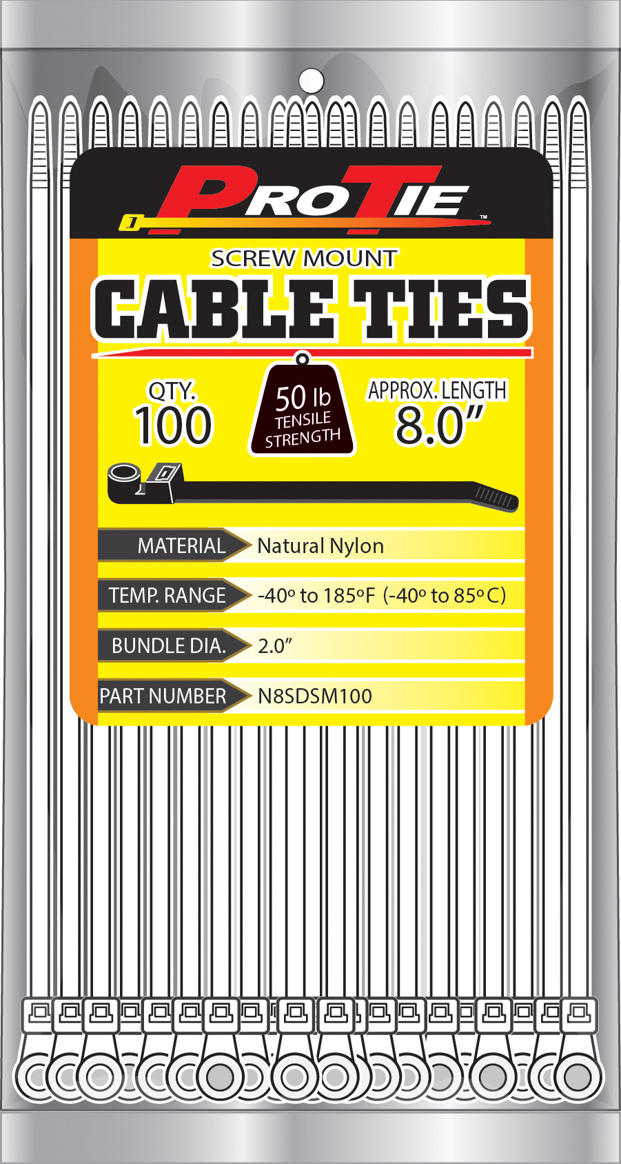 Zip Tie 100 Pack 8" SD Screw Natural