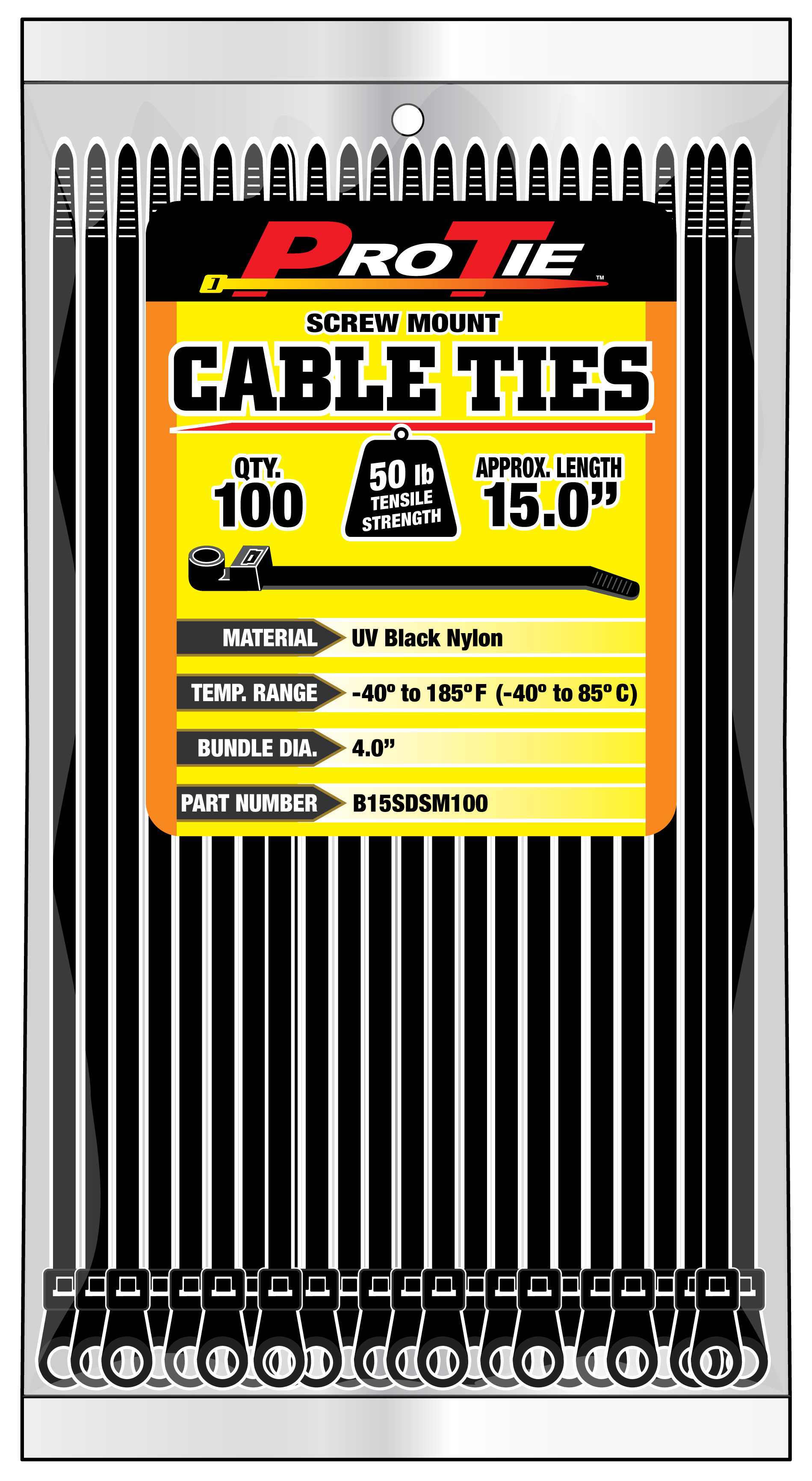 Zip Tie 100 Pack 15" SD Black