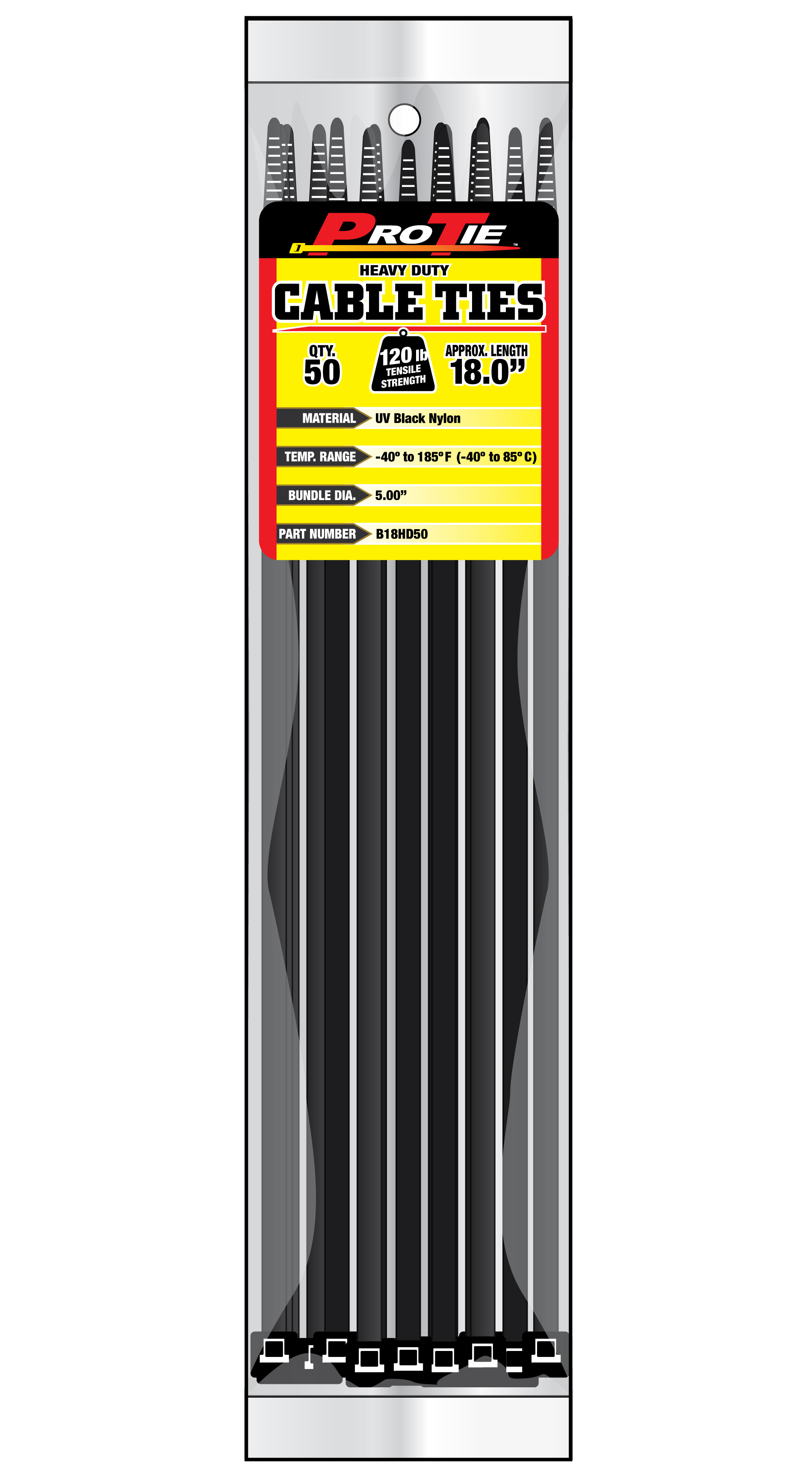 Zip Tie 50 Pack 18" HD UV Black