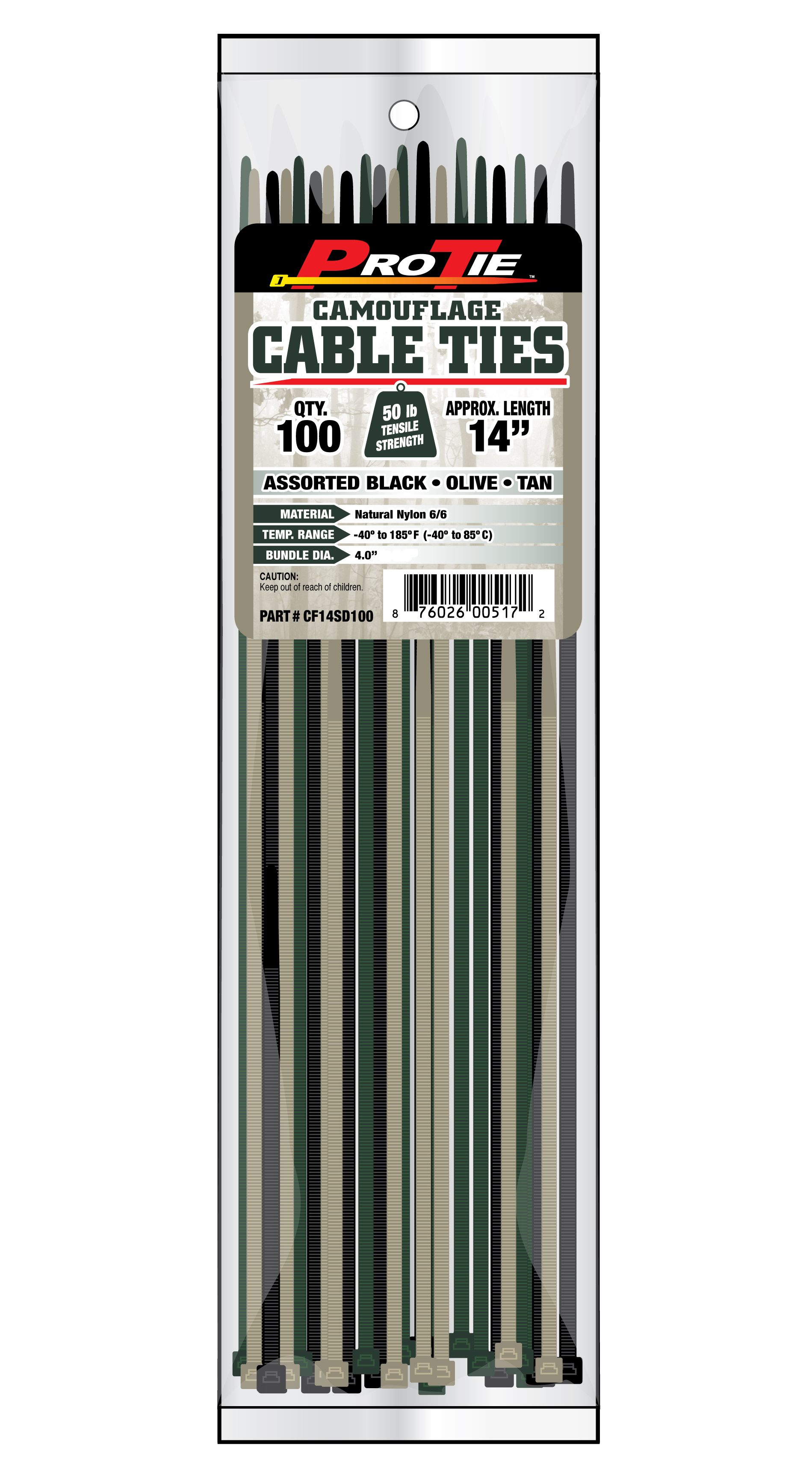 Zip Tie 100 Pack Camo 14"