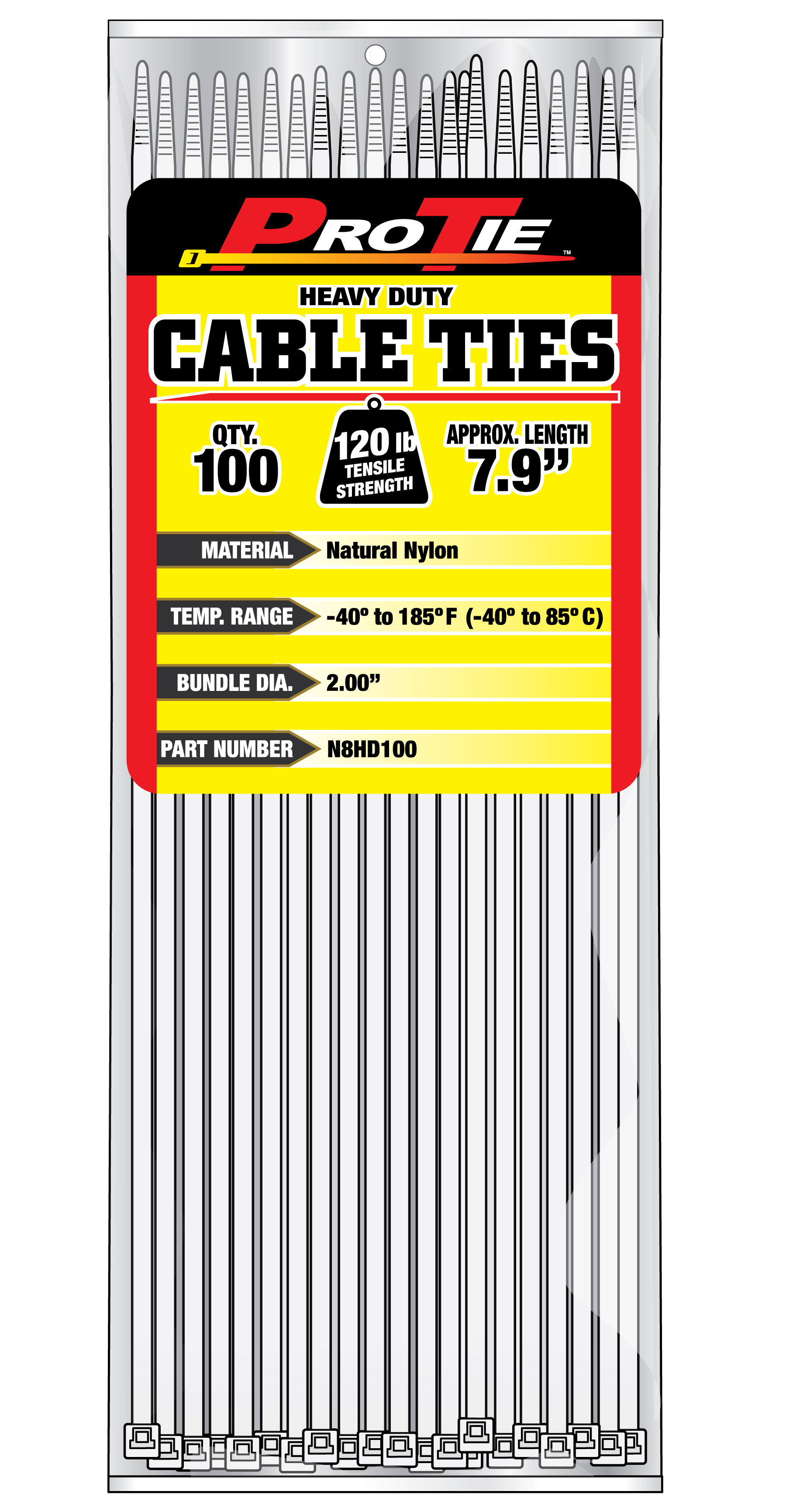 CABLE TIE 100 PACK 8" 120 LB NATURAL