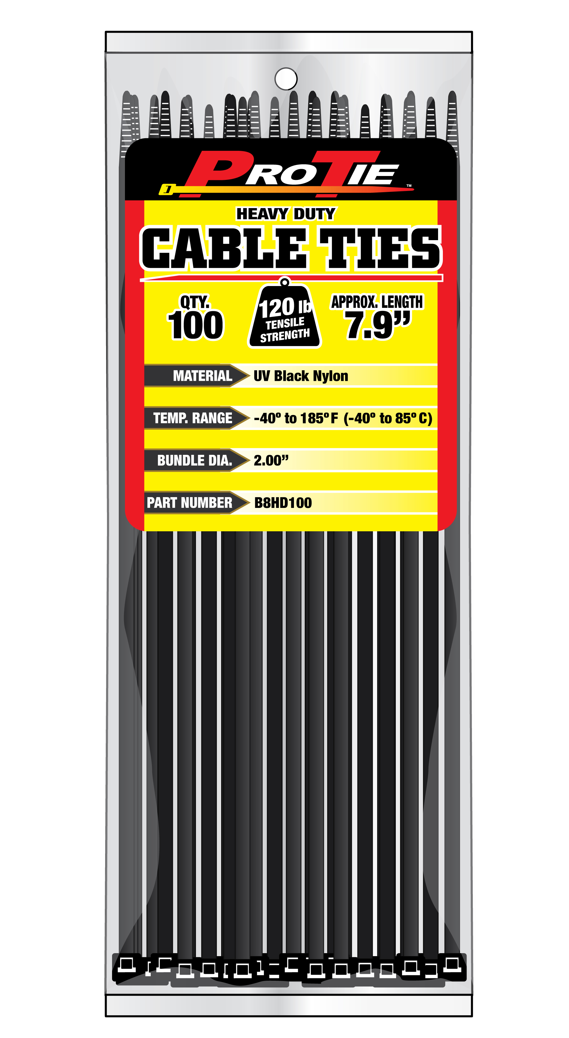 CABLE TIE 100 PACK 8" BLACK 120 LB