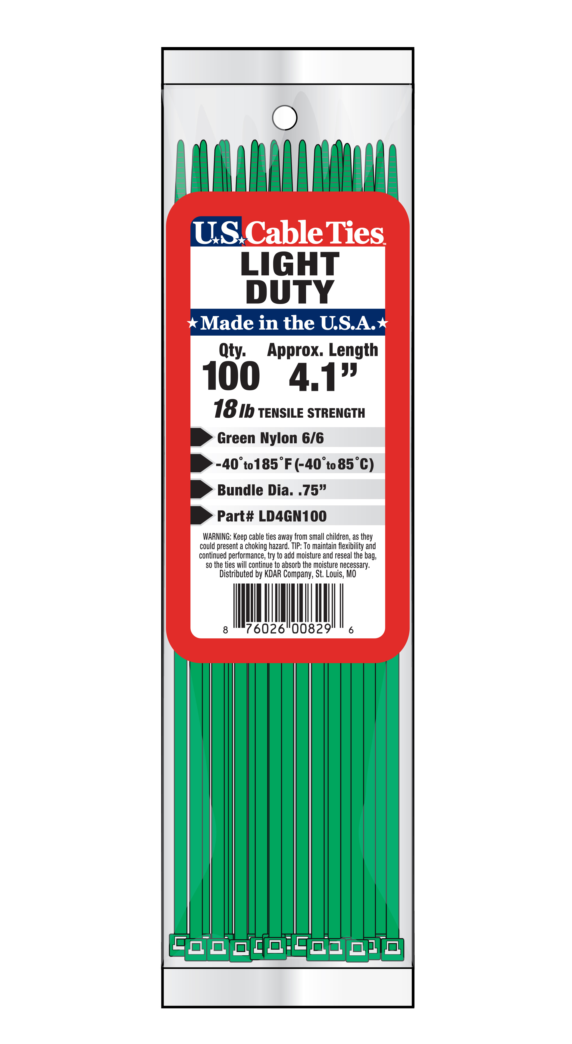 ZIP TIE 100 PACK 4" GREEN