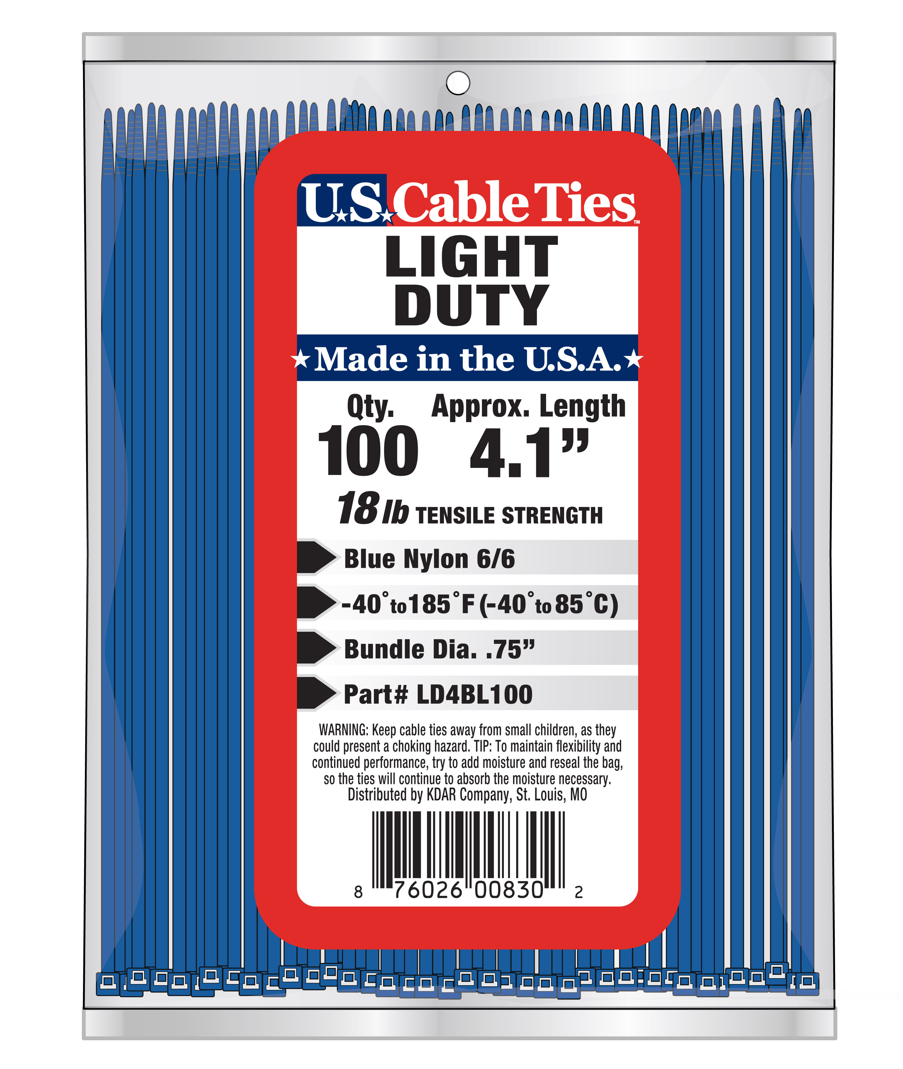 ZIP TIE 100 PACK 4" BLUE