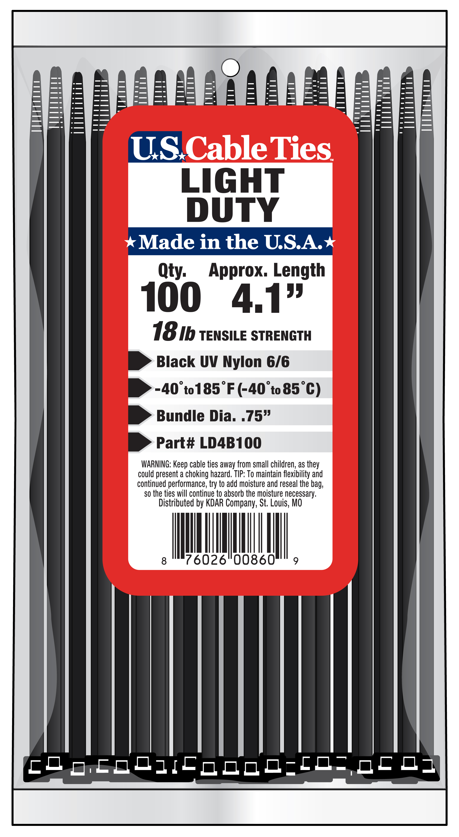 ZIP TIE 100 PACK 4" UV BLACK