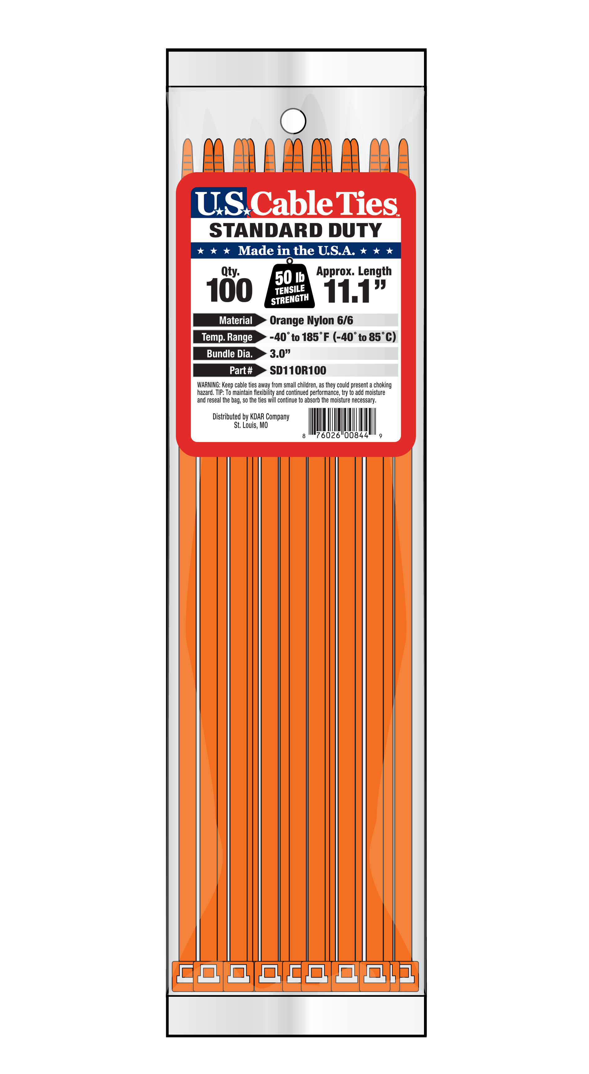 ZIP TIE 100 PACK 11" ORANGE