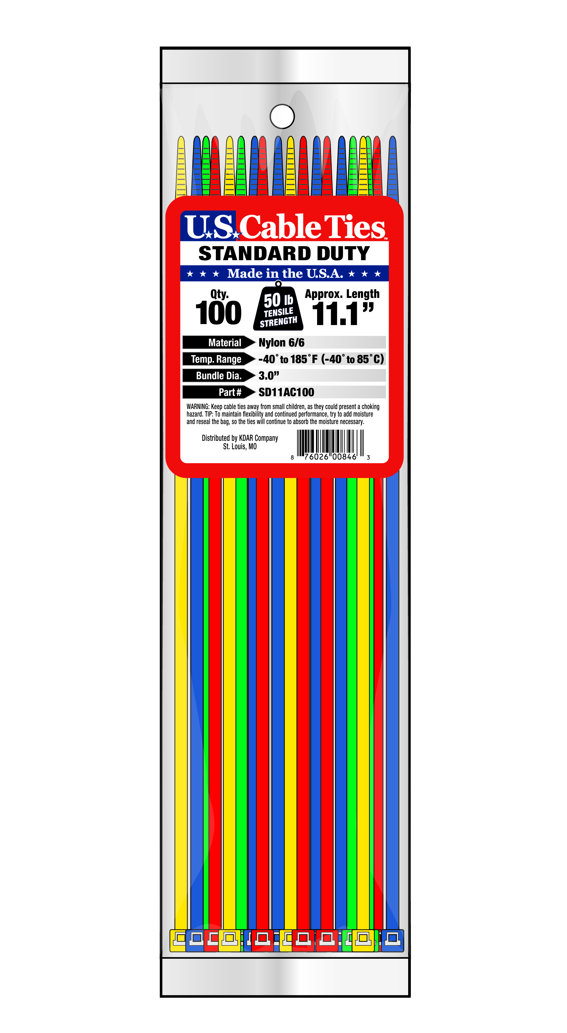 ZIP TIE 100 PACK 11" ASSORTED