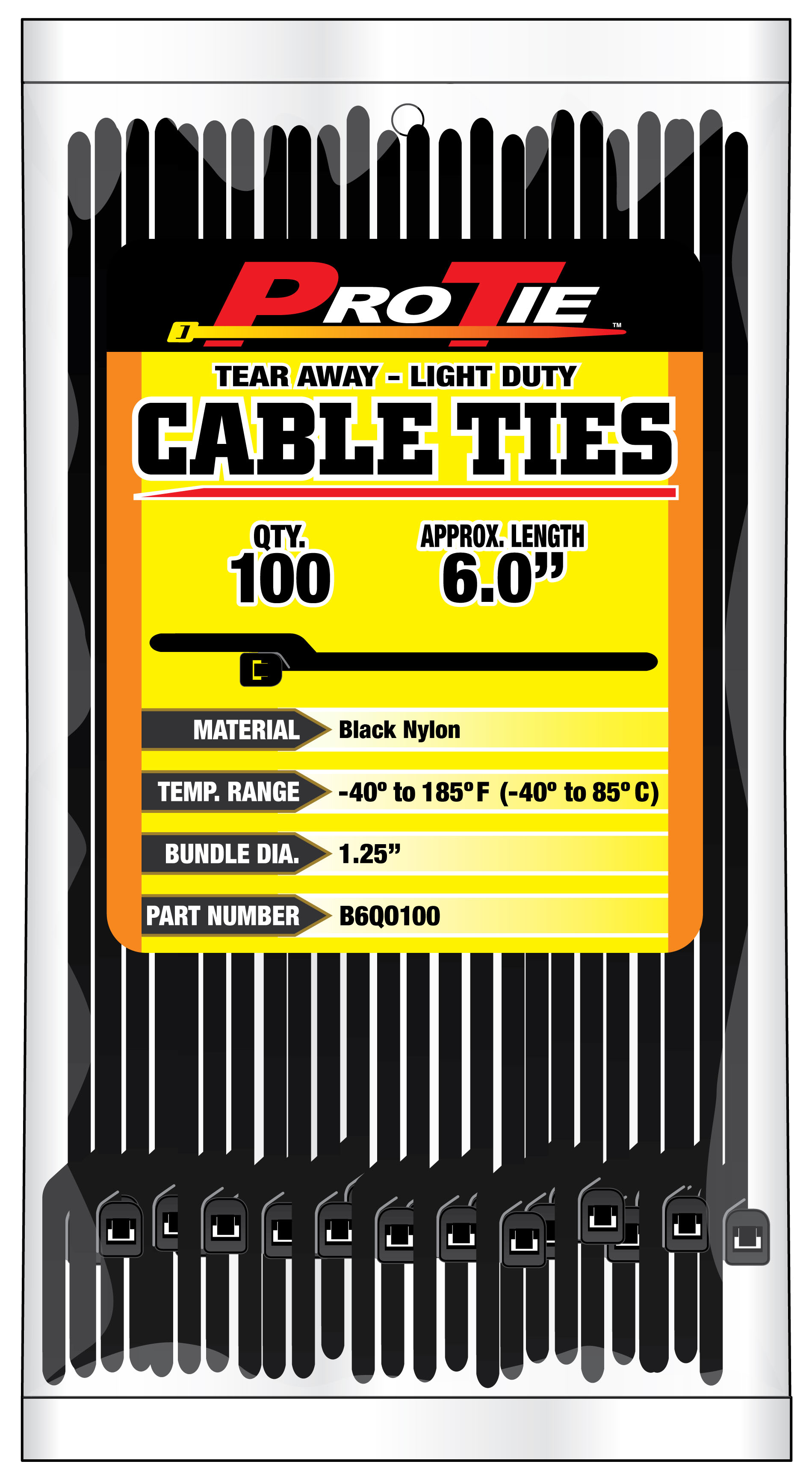 ZIP TIE 100 PACK 6" QUICK OFF BLACK